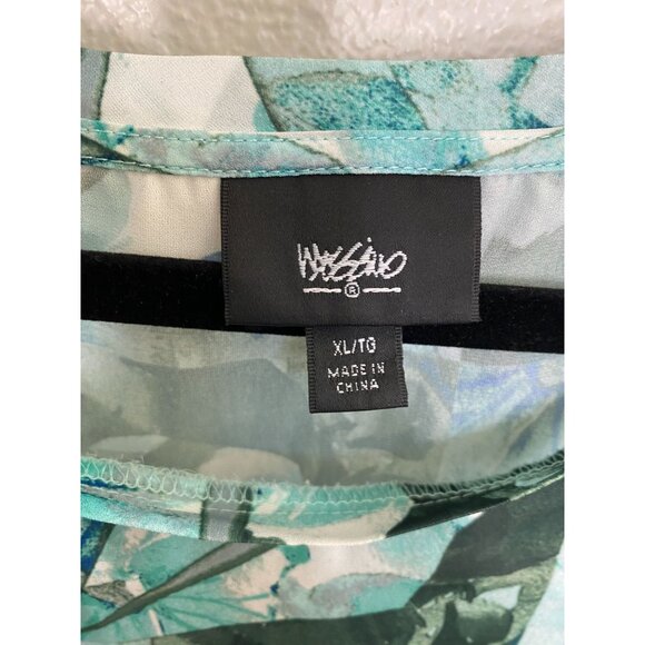 Mossimo Womens Green & Blue Abstract Top XL Round Neck Polyester Short Sleeve - Picture 3 of 6